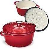 2.7L Round Casserole Dish with Lid - Cast Iron Ceramic Induction Hob and Gas Safe Dutch Oven Pan Roasting Cooker Pot | For Ki