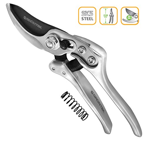 GRÜNTEK Gartenschere SILBERSCHNITT 230mm, Bypass Baumschere Pflanzenschere, Klinge 65 mm, PROFI Standard mit einer ZWEITEN zusätzlichen FEDER