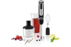 VERTENZ Titan 40 | Stabmixer Elektrischer 3-en-1 | Mix- und Messbecher 860ml | Schneebesen | Zerkleinerer 600ml | 800 W | Stahl-Mixfuß Titanbeschichteten Klingen | 8 Stufen plus Turbo | Schwarz