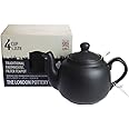 London Pottery London Pottery Farmhouse Loose Leaf Teapot with Infuser, Ceramic, Matte Black, (1.2 Litre), 4 Cup