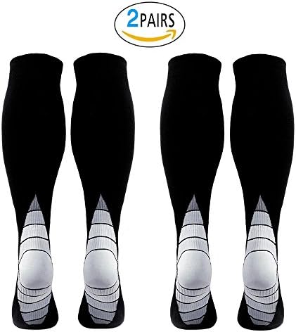 Compression Socks (2 Pairs) for Men &amp; Women, Running Sock, Shin Splints , Varicose, Fasciitis Support Stockings - Flight Travel, Sport, Cycling, Fitness (Black &amp; Grey S/M)