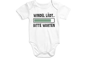 MoonWorks® Kurzarm Baby-Body mit Aufdruck Windel lädt Bitte warten Spruch lustig Bio-Baumwolle