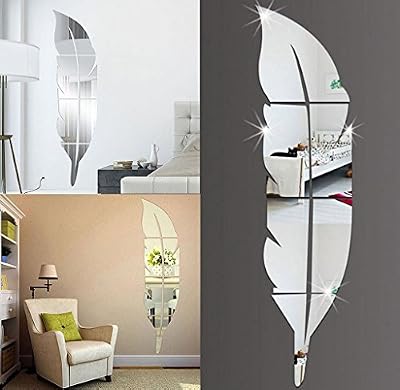 Elyseesen Autocollant de mur stéréo de pâte de miroir de plume Elyseesen Démontable plumes miroir Wall Stickers autocollant art vinyl maison décoration bricolage