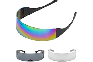 GiReich 3pcs Lunette Futuriste Lunettes de Soleil Futuristes Argentées Alien Cyclops Lunettes Soleil, les voyages et protection contre les UV Futuriste Lunettes Soleil Convient Parfait pour les fête
