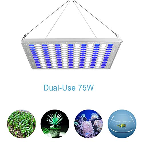 TOPLANET 75W Lampara de Cultivo Luces para Acuarios Azul Blanco Uso Dual para Jardín de Interior Greenhouse Hydroponics para Piscis Coral