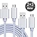 Produktbild wortek Micro USB Kabel Set Nylon geflochtenes Ladekabel [3A] Schnellladekabel für Android Smartphone, Samsung Galaxy, LG, Huawei, Sony, HTC, Nexus, Kindle Kabelset | 2m+3m Silber