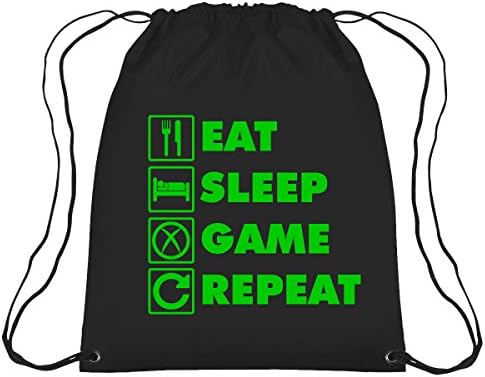 Eat Sleep Game Repeat Xbox Gaming Kids Gym Bag Drawstring Black