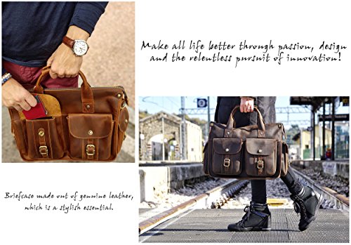 EverVanz Tote Handgemachte Vintage Leder Aktentasche ohne Klappe für 15 Zoll Laptop Tasche Schultertasche Handtasche - 5