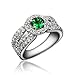 Price comparison product image 925 Sterling Silver “Love Tree” Green Cubic Zirconia CZ Wedding Band Solitaire Ring Set For Ladies Girls Size UK O (7)