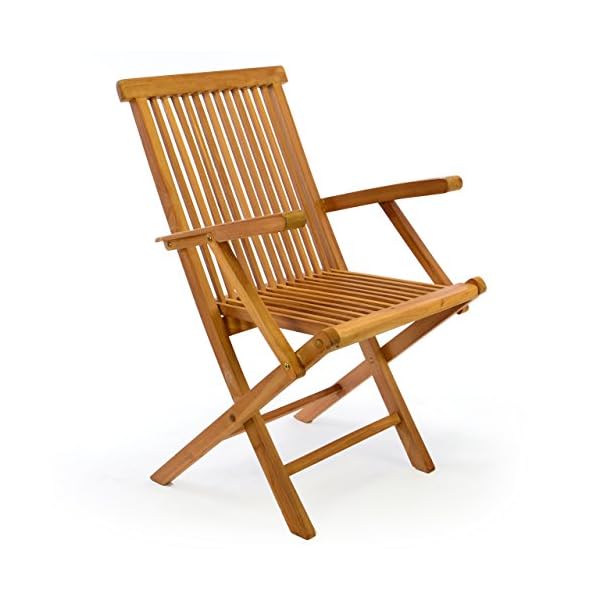 Divero Balkonstuhl Klappstuhl Gartenstuhl Holzstuhl mit Armlehne Auflage in Creme Teakholz Stuhl wetterfest kompakt… – Bild 6