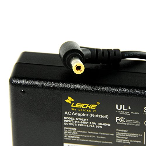 LEICKE ULL Netzteil 19V 4,74A 90W für Asus ADP-90SB BB X53K ADP-90FB M50V | ACER Aspire 1200 1302 1355 | Fujitsu Siemens Lifebook Celsius Mobile A / H / H2 / Lifebook A1010 | LG A1 C1 R310 E500 E50 LSE0202C1990 | MEDION AKOYA WIM 2220 MD97043 | Toshiba L300 PA3516E-1AC3 PA-1900-05 PA-1900-04 Liteon PA-190024 Delta Lenovo N500 G530 G550 Targa Gericom Maxdata MSI HP Compaq – Kompatibel mit Notebooks mit 5.5*2.5mm Stecker | Ersatznetzteil mit 19V 4,74A und 90W - 3