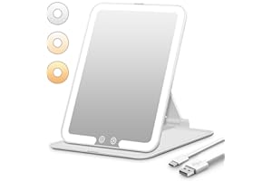 ISFORU LED Travel Makeup Mirror, 3 Colour Light Rechargeable Portable Compact Vanity Mirror, Perfect for Travel, Christmas Birthday Gift for Women (White)