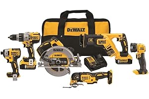 DEWALT Power Tools Set 20V MAX, 6 Tools Cordless Power Tool Combo Kit, 2 Batteries, Charger, Hammer Drill Driver, Impact Driver, Circular Saw, Reciprocating Saw, Oscillating Multi-Tool,LED (DCK694P2)