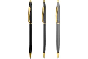 Molain Metal Ballpoint Pens, 3 Pack Slim Stainless Steel Metallic Retractable Pens Black Ink Gold Pen Nice Gift for Business Office Students Teachers Wedding Christmas (Black) 545867-SALZZ-C