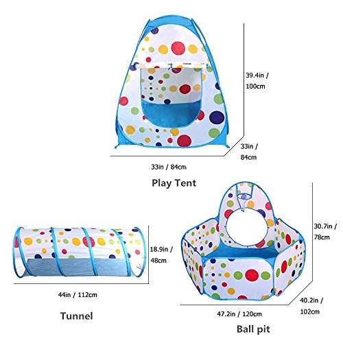 Travel Dream Foldable Kids Toddler Pop Up Play Tent with Tunnel and Ball Pit with Zippered Storage Bag For Kids Indoor Outdoor Playhouse Children Play Gaming Toys