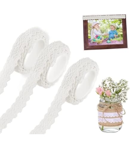 FEPITO Nastro Pizzo Autoadesivo Bianco - 2 Rotoli Da 1.7m, Decorazione Vintage Per Craft - Foto 6