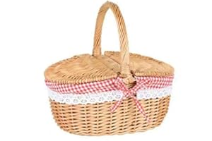 Tixiyu Panier de pique-nique en osier tressé à la main avec couvercle et poignées et doublures