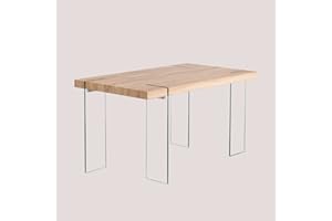 SKLUM Tavolo da pranzo rettangolare in MDF e gambe in vetro Kali Marrone Legno Naturale 140 x 80 cm
