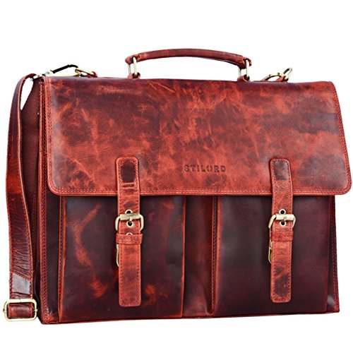STILORD  Constantin  Vintage Lehrertasche Aktentasche Herren Damen B  rotasche Hauptfach f  r 15 6 Zoll Laptop Umh  ngetasche gro   Leder  Farbe kara 