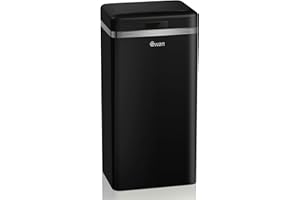 Swan Retro Square Sensor Bin with Hands-Free Opening Using Motion Sensor Technology, Bin Liner Retainer Ring, Steel Body, Large 45L Capacity, Black