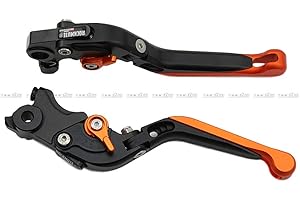 ROCKMUTE Motorcycle Brake Clutch Levers For KTM DUKE 125 200 2012-2020, Duke 250 390 2015-2020 Motorbike Folding Extendable Left Right Handle Leavers CNC Aluminum 1 Pair (2pcs) (Black+Orange)