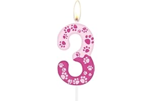 MCISKIN Dog Paw Themed Birthday Candles,3rd Birthday Number Candles,Pink Number 3 Candles for Cake,Pink Dog Paw Print Candle Cake Topper for Girls Boys Birthday Party Decorations Supplies