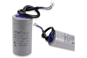 FERCAISH CD60 Motor Start Capacitor with Wire Cable, 250V AC 50/60HZ Cylindrical Capacitor for Motor Start, Washing Machines, Air Conditioners and Water Pumps (250V-100UF)