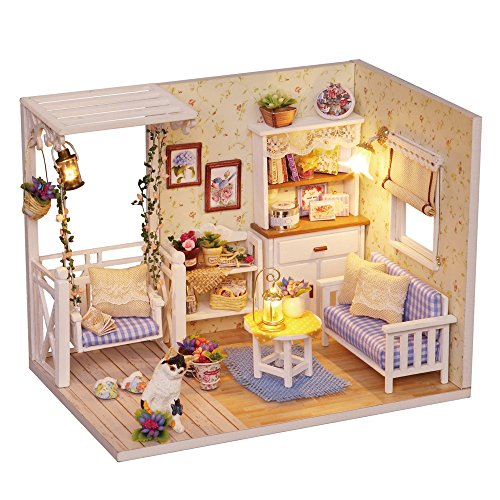 CUTEBEE Miniatura de la casa de muñecas con Muebles, Equipo de casa de muñecas de Madera DIY, más Resistente al Polvo y el Movimiento de música, (Cat Diary)