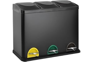 SVITA TC3X15 Treteimer 45 Liter Grau 3X 15L dreifach Abfalleimer 3er-Mülleimer Mülltrennung Küchen-Eimer Schwarz