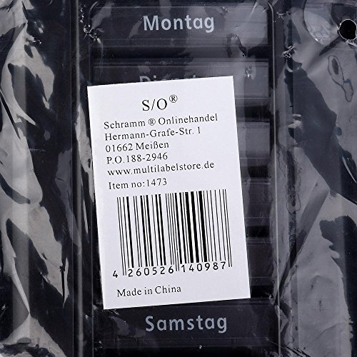 S/O® Tablettenbox schwarz mit schwarzen Schiebern 7 Tage Pillen Tabletten Box Schachtel Tablettendose Pillendose Pillenbox Tablettenboxen Pillendosen Pillen Dose Wochendosierer - 3