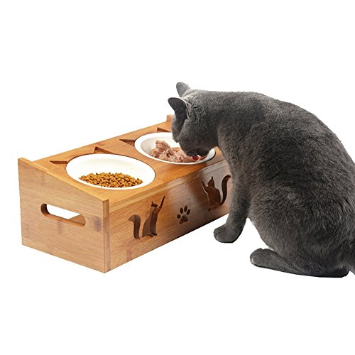 Cat-Ear-Pet-Food-Wooden-TableDog-and-Cat-Diner-Pet-FeederWood-Wood-Dining-Table-with-Double-Bowl-Raised-Stand-Comes-with-Extra-Two-Ceramics-Bowls-Perfect-for-Pets