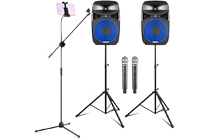 Vonyx VPS102A Complete Home Karaoke System for Adults with Bluetooth Speakers, Wireless Microphones, Tablet Holder Stand & USB MP3 Player for Parties and Home Audio Entertainment