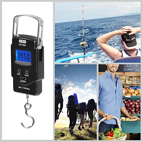 [Hintergrundbeleuchtetes LCD Display] Dr. Meter PS01 110 Pfund/50 kg Elektronische Waage Digital Fischen Paket Gepäckstücke Aufhänge-Haken Waage mit Maßband, 2 AAA Batterien enthalten - 5