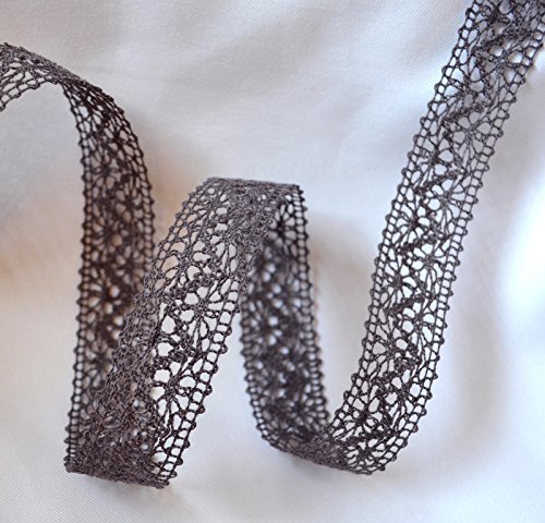 Spitzenband ANTHRAZIT Dunkelgrau Grau-Braun 25mm Spitze Meterware Baumwollspitze Häkelband Taupe Spitzenborte Hochzeit Dekoband Schleifenband Landhaus Vintage Deko - 2