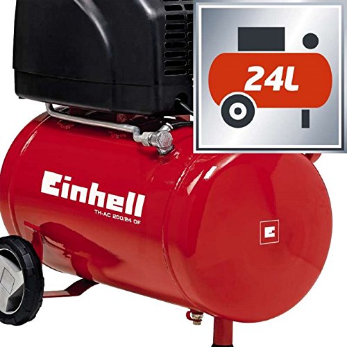 Einhell Kompressor TH-AC 200/24 OF (1,1 kW, 24 L, Ansaugleistung 140 l / min, 8 bar, ölfrei, große Räder und Haltebügel) - 7