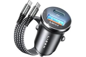 LISEN Chargeur Voiture USB C 54W+60W C-C Câble, Charger Allume Cigare USB C Rapide, Prise Allume Cigare 12V, Adaptateur Voiture Idéal avec iPhone Air 17 Pro Max 16 Galaxy S25 Ordinateur Portable