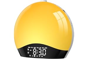 ‎LIORQUE LIORQUE Tageslichtwecker Lichtwecker Sonnenaufgang Sonnenuntergang Simulation, Wecker mit Licht und Wake Up Light, Bluetooth, 18 Farben, 20 Helligkeitsstufen, 22 Klänge - Inklusive Netzadapter