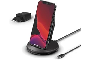 ‎BELKIN Belkin BoostCharge bezprzewodowa stacja ładująca, 15 W (stacja ładująca Qi do szybkiego bezprzewodowego ładowania urządzeń takich jak iPhone, Samsung, Pixel), czarna