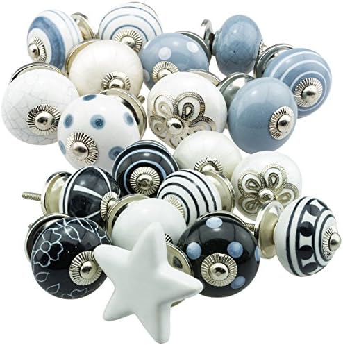 Ceramic Furniture Knobs Assorted Set 20pcs grey black white JK_20er_20-787_796 handpainted porcelain drawer pulls cabinet handles Jay Knopf