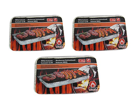 3x Einweggrill 37 x 24 cm BBQ Holzkohlegrill 1,2kg Picknickgrill Grillkohle Campinggrill