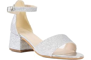 SIRRI Girls Ankle-Strap Shoes, Block Heels Sandals with Glitter for Special Occasion
