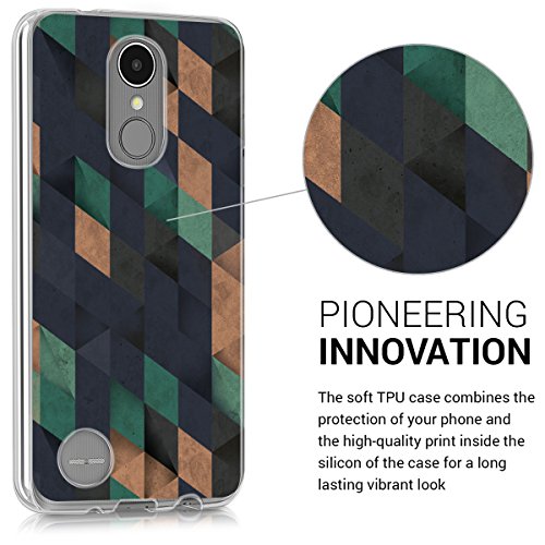 kwmobile Funda para LG K8  2017  - Carcasa de  TPU  para m  vil con dise  o de Mosaico Triangular en Azul Oscuro petr  leo Beige