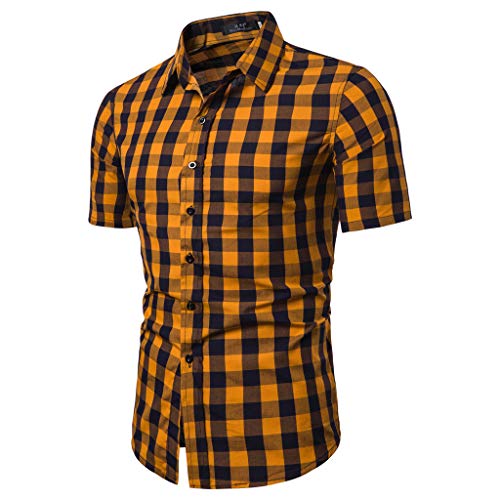 Preisvergleich Produktbild BHYDRY Herren Gitter Spleißen Muster Lässige Mode Revers Kurzarm Shirt