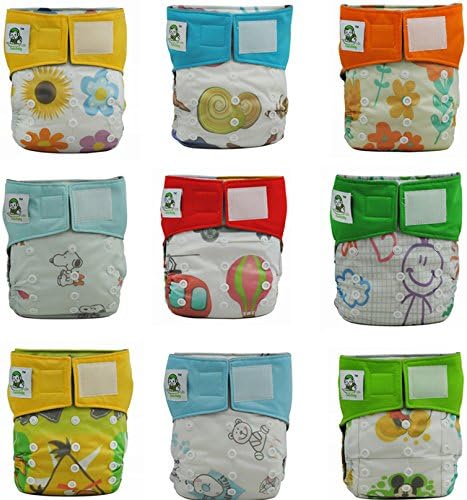 Coolababy 9 Bamboo Charcoal Velcro One Size Cloth Diapers + 9 Bamboo Charcoal Inserts