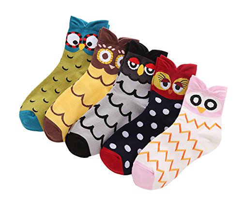 Nicole Knupfer Damen Baumwolle Bunt süß Socken 5 oder 6 Paar moderne socken für Damen und Mädchen Eule (5Paar)