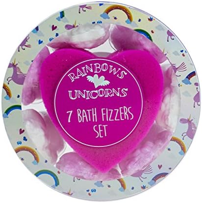 7 Unicorn Pink &amp; White Bath Fizzers with Heart Shaped Sponge