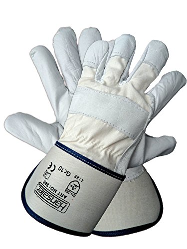 Profi Arbeitshandschuhe Hansatec 360, Handschuhe Rindleder grau, Lederhandschuhe Größe 10, CE zertifiziert