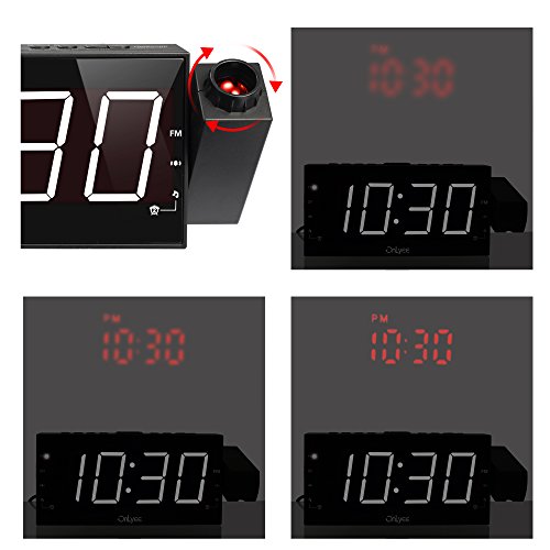 OnLyee 1,8”LED Dimmbarer Projektion Dual-Wecker mit FM Radio und USB Aufladefunktion, Batterie-Backup, Sleep-Timer und Snooze Funktion - 6
