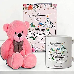 Jhingalala Teddy Bear with Merry Christmas Printed Mug and Greeting Card Combo Gift Pack | Christmas Gifts for Friends, Christmas Gifts for Family, Christmas Gifts for Girls, Christmas Gifts for Women
