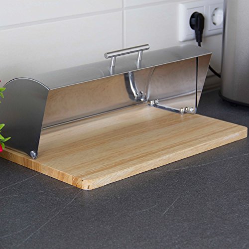 Oxid7® Brotkasten Bambus und Edelstahl Brotbehälter mit Klappdeckel Brotbox Brotkiste Edelstahl - 4